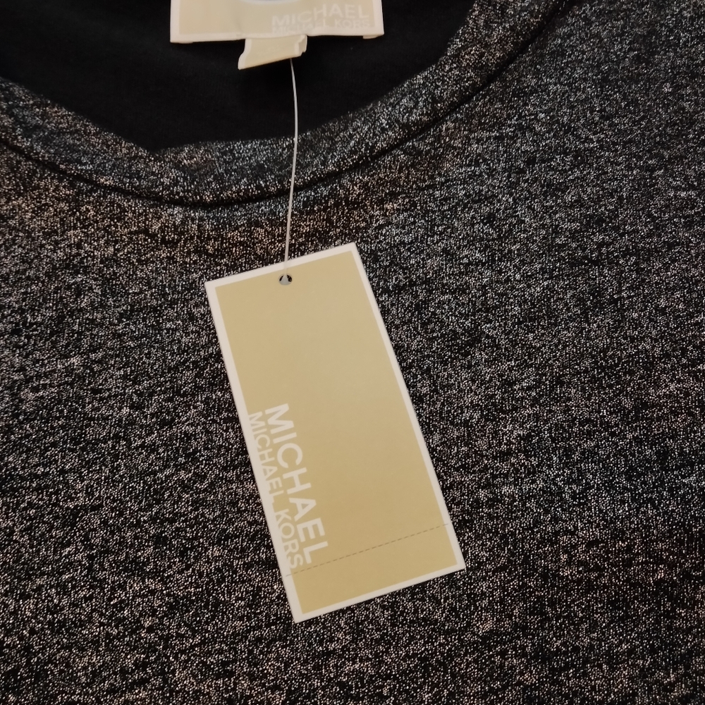NWT Sz M Michael Kors Women's Metallic Silver Knit Top - Picture 7 of 10